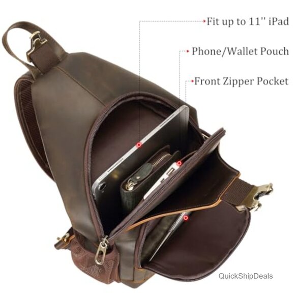 Full Grain Leather Anti Theft Sling Crossbody Backpack Daypack main image 7